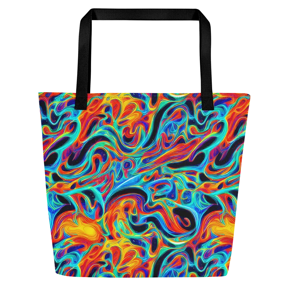 Cyan Ember Maze on Large Tote Bag W/ Pocket — Front