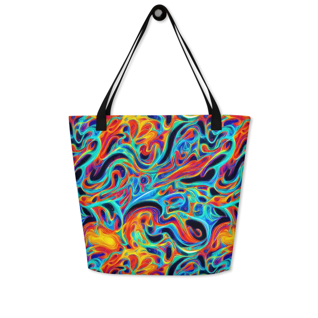 Cyan Ember Maze on Large Tote Bag W/ Pocket — Front