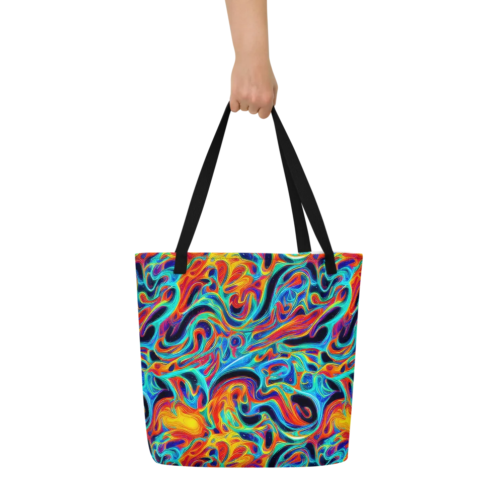 Cyan Ember Maze on Large Tote Bag W/ Pocket — Front