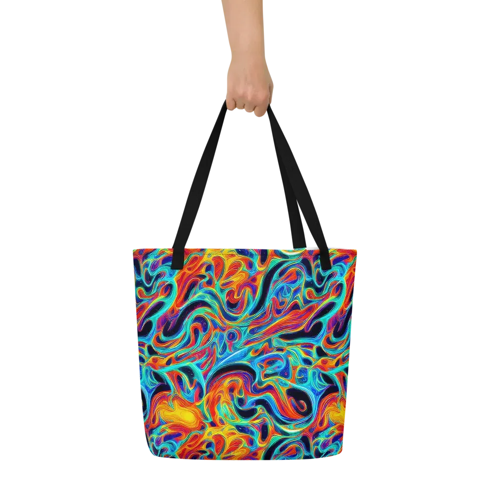 Cyan Ember Maze on Large Tote Bag W/ Pocket — Front