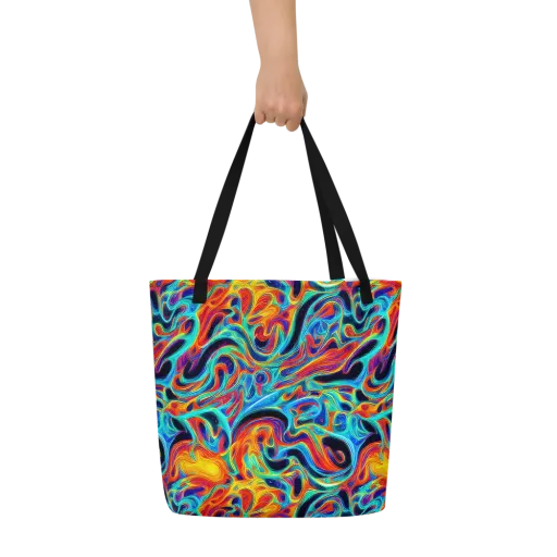 Cyan Ember Maze on a Large Tote Bag W/ Pocket