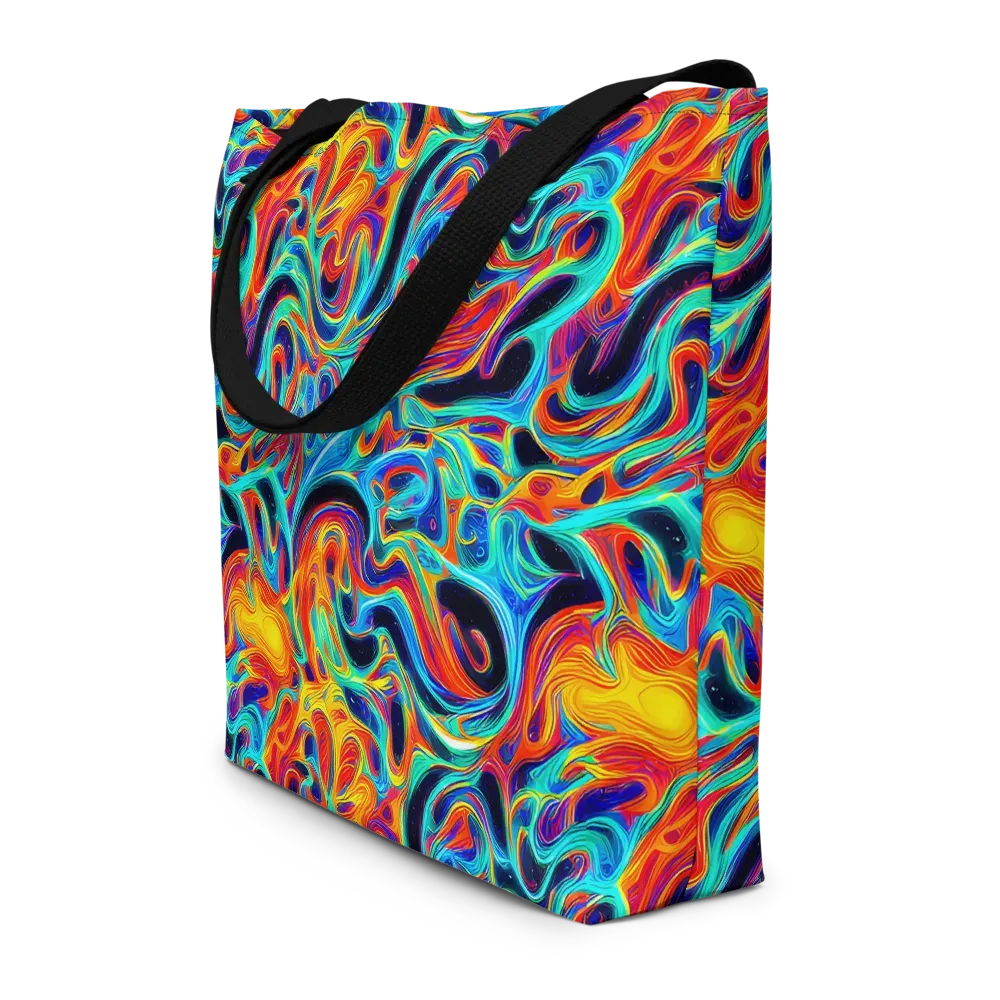 Cyan Ember Maze on Large Tote Bag W/ Pocket — Front