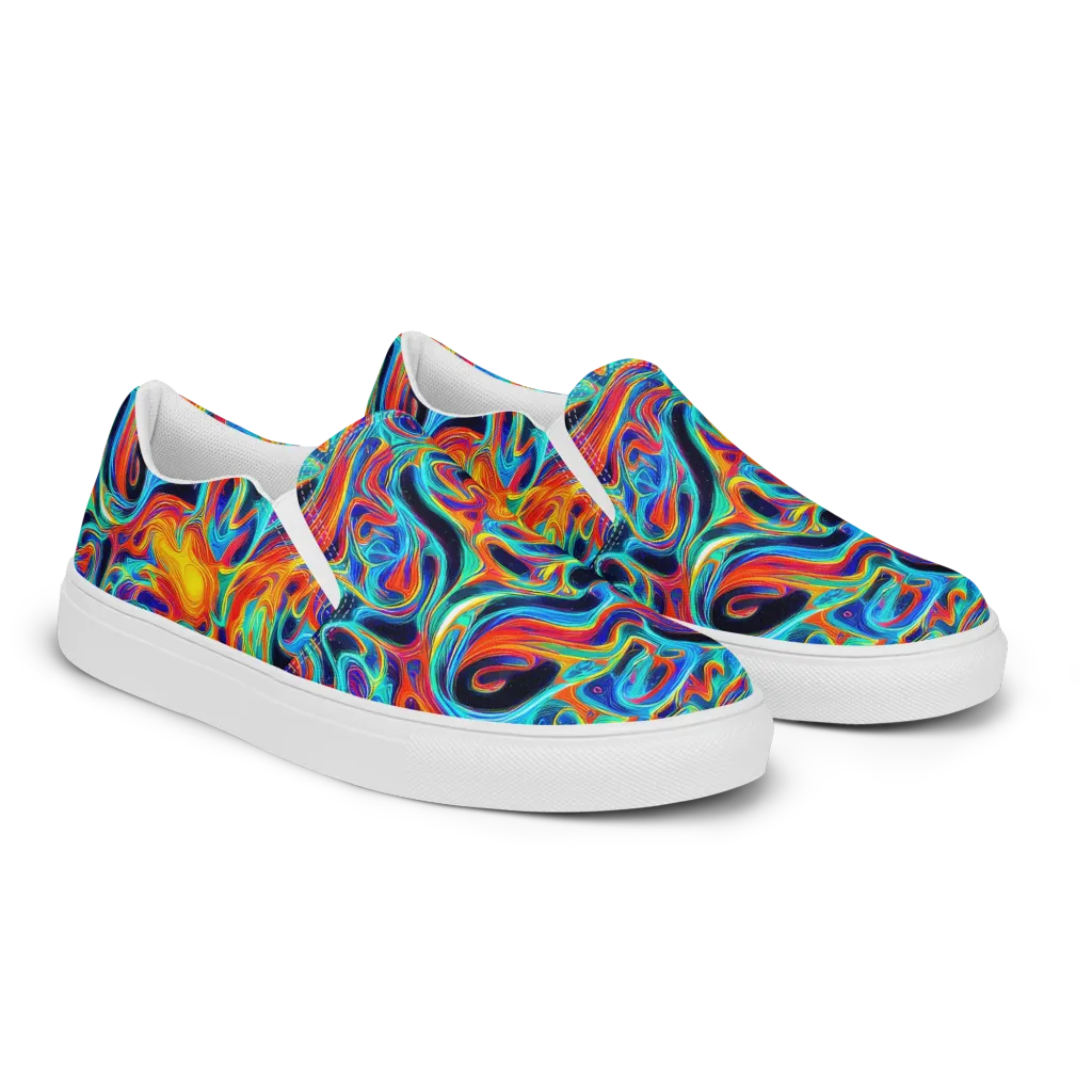 Cyan Ember Maze on Women's Slip-On Canvas Shoes — Right Front