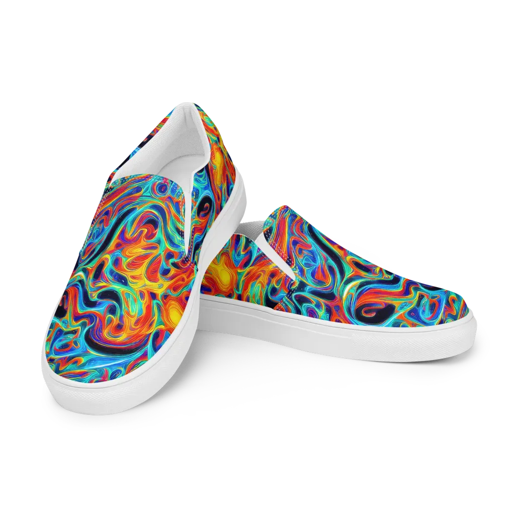 Cyan Ember Maze on Women's Slip-On Canvas Shoes — Left Front