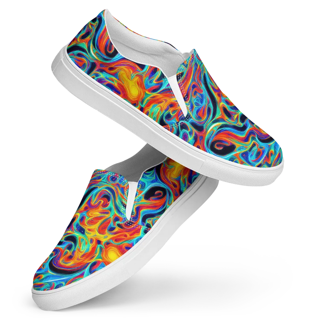 Cyan Ember Maze on Women's Slip-On Canvas Shoes — Front