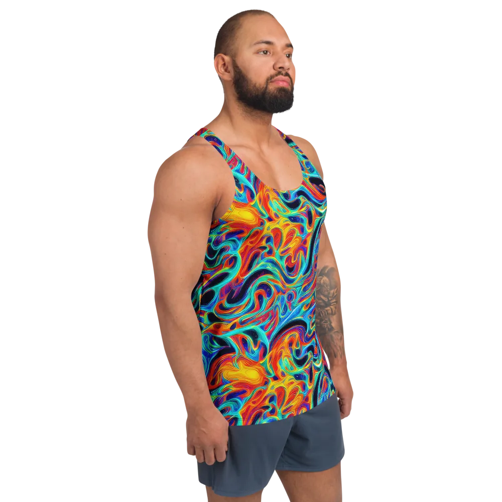 Cyan Ember Maze on Men's Tank Top — Right Front