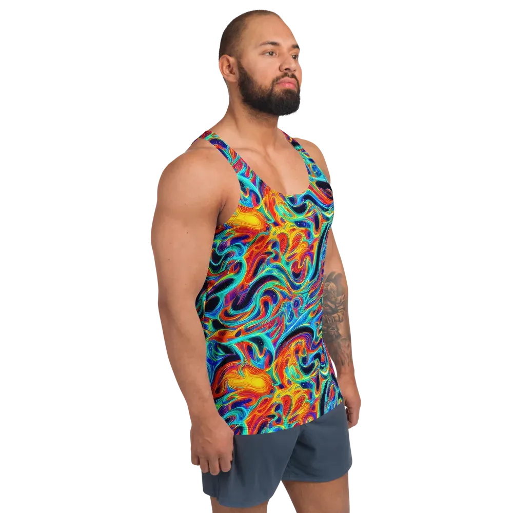 Cyan Ember Maze on Men's Tank Top — Right Front