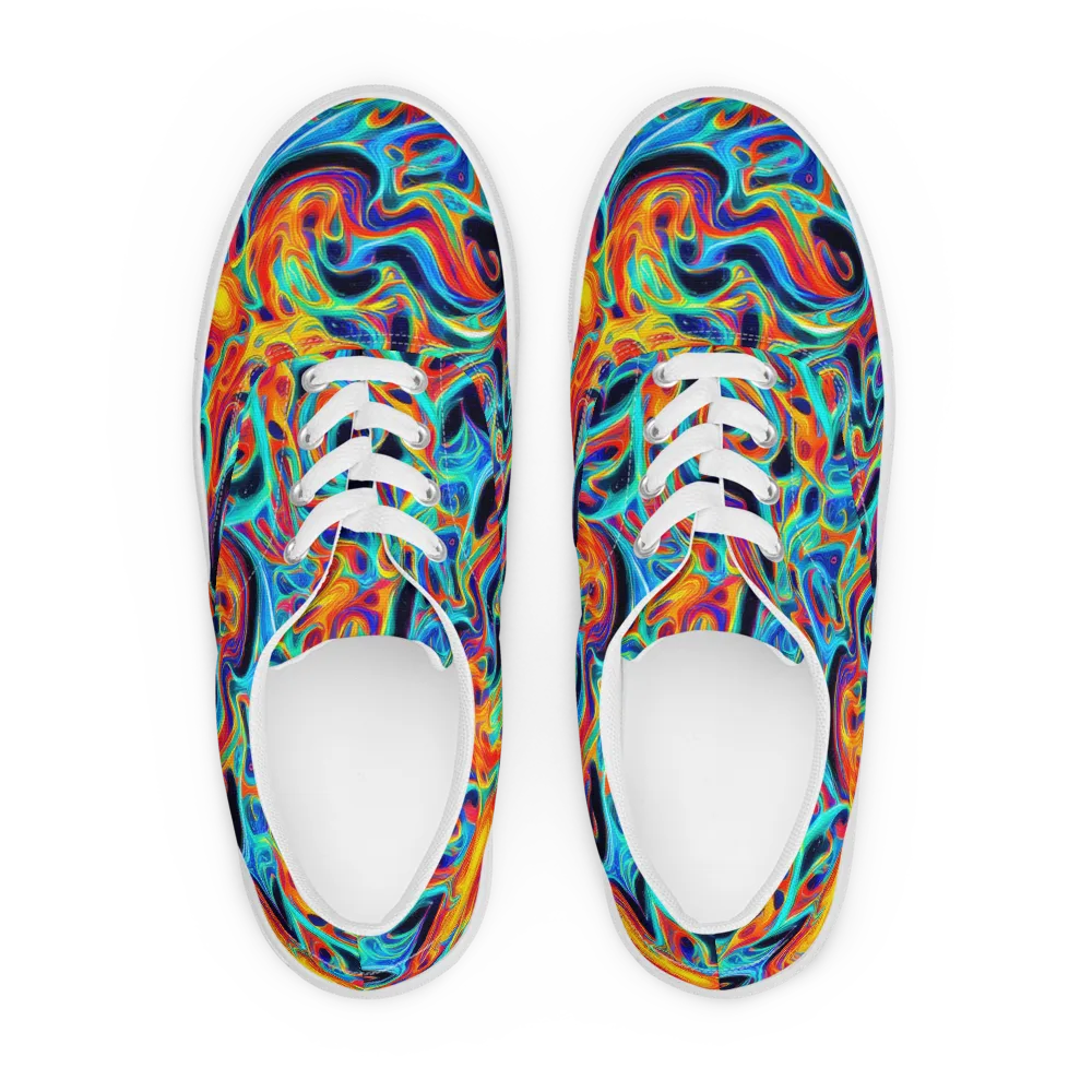 Cyan Ember Maze on Men's Lace-Up Canvas Shoes — Front
