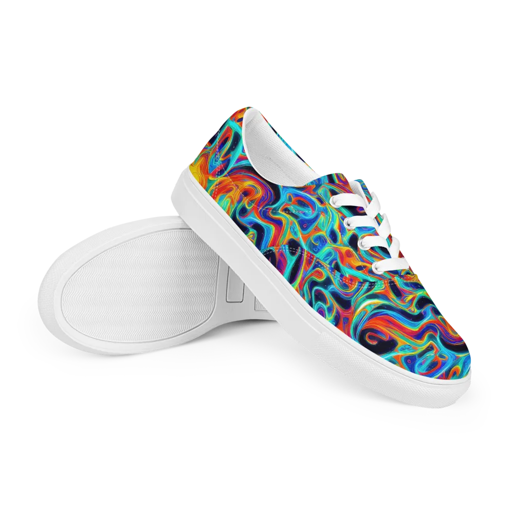 Cyan Ember Maze on Men's Lace-Up Canvas Shoes — Right Front