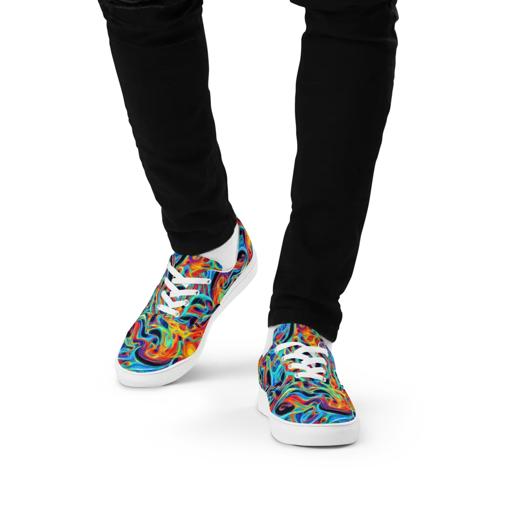 Cyan Ember Maze on Men's Lace-Up Canvas Shoes — Front
