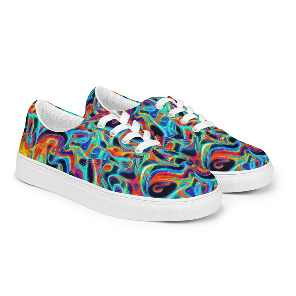 Cyan Ember Maze on Men's Lace-Up Canvas Shoes — Right Front
