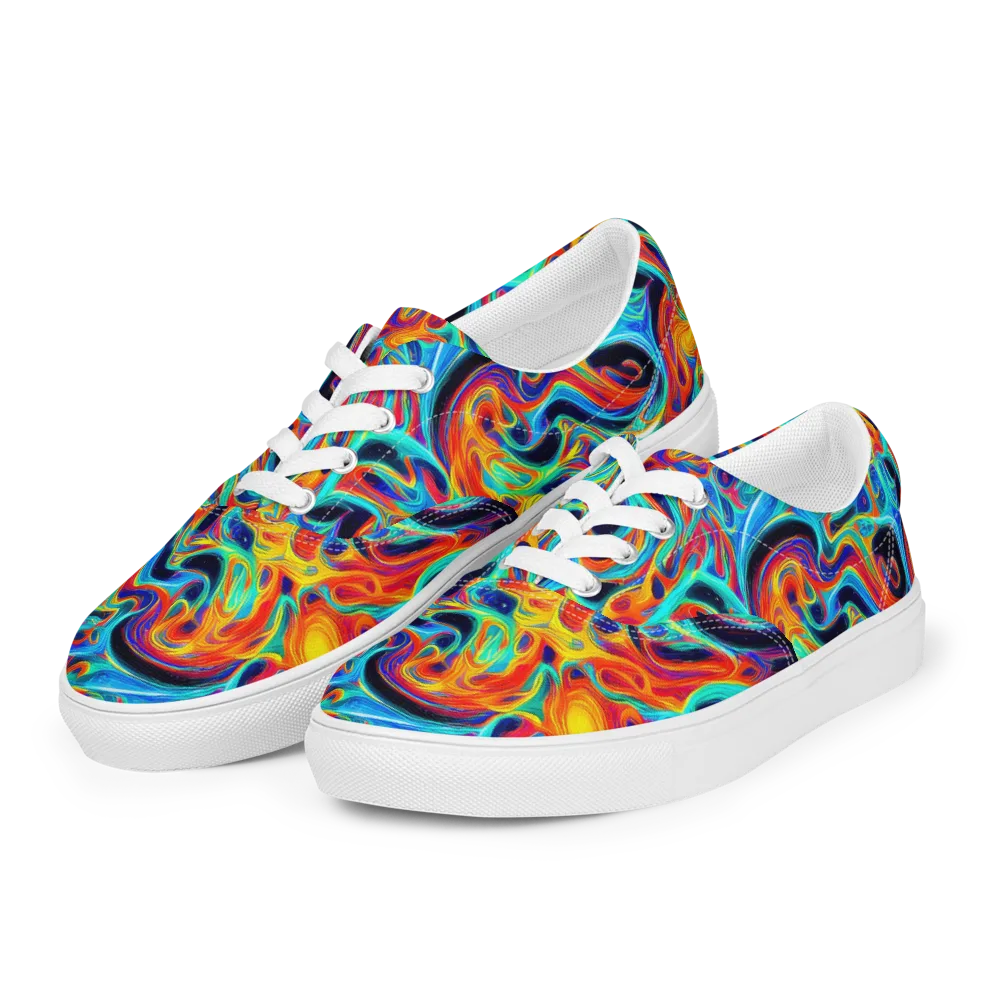 Cyan Ember Maze on Men's Lace-Up Canvas Shoes — Left Front