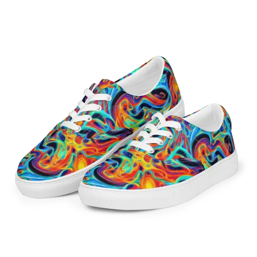 Cyan Ember Maze on a Men's Lace-Up Canvas Shoes