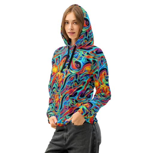 Cyan Ember Maze on a Cotton Hoodie