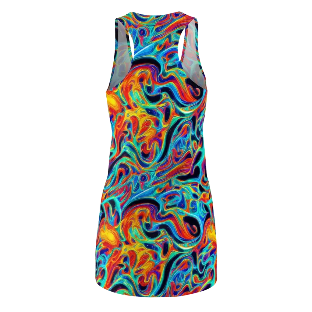 Cyan Ember Maze on Racerback Dress — Back