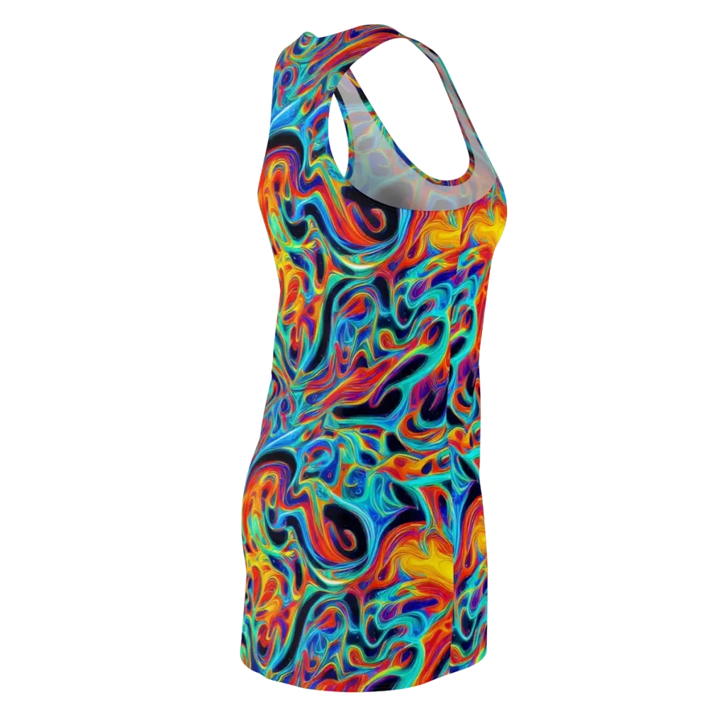 Cyan Ember Maze on Racerback Dress — Back Side