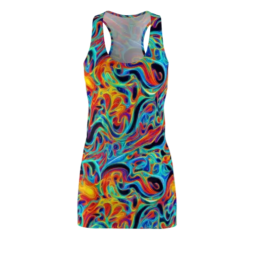 Cyan Ember Maze on a Racerback Dress