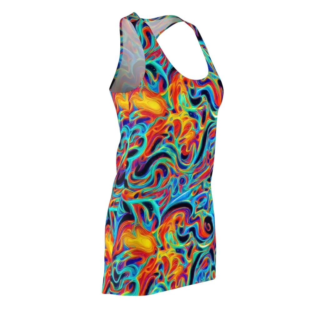 Cyan Ember Maze on Racerback Dress — Front Side