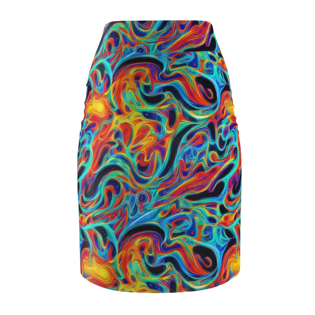 Cyan Ember Maze on Pencil Skirt — Back