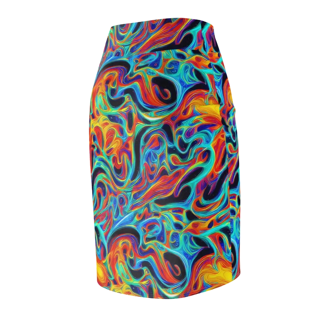 Cyan Ember Maze on Pencil Skirt — Back Side