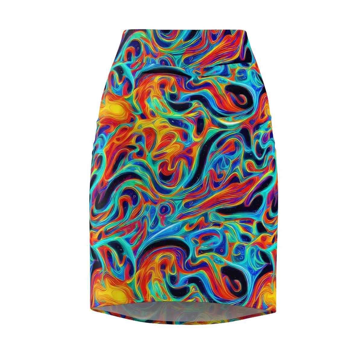 Cyan Ember Maze on Pencil Skirt — Front
