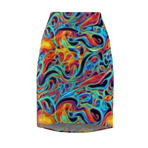Cyan Ember Maze on a Pencil Skirt