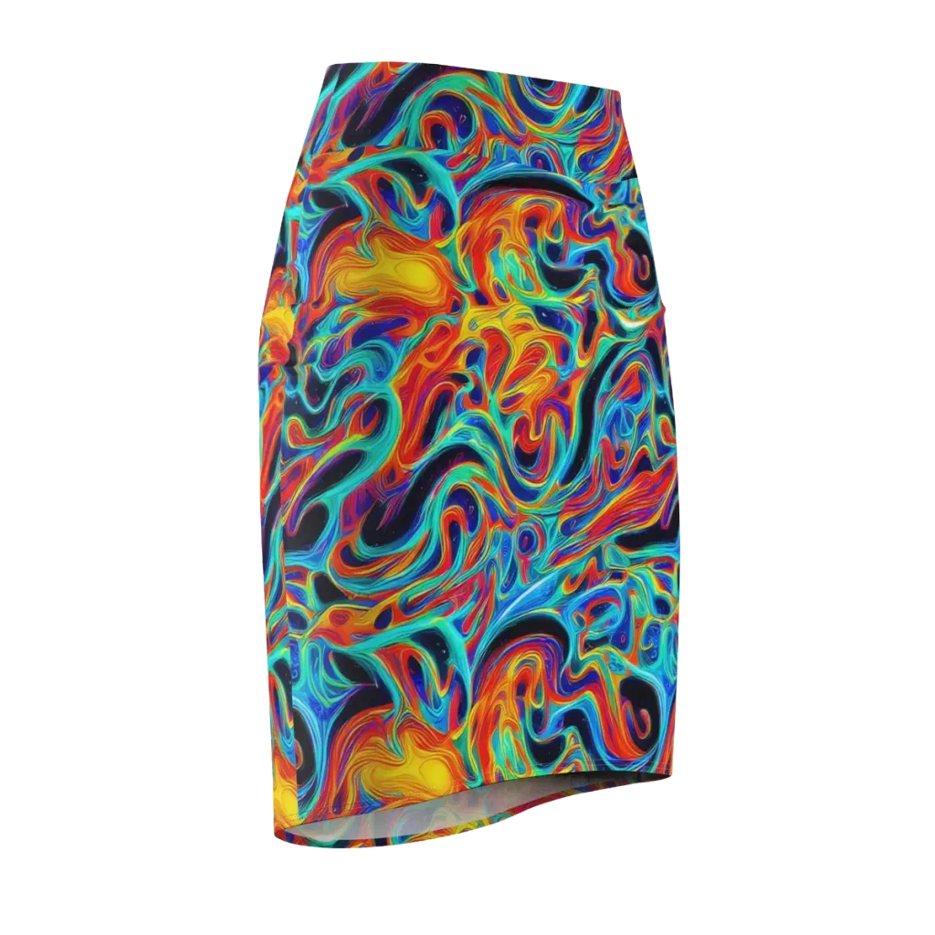 Cyan Ember Maze on Pencil Skirt — Front Side