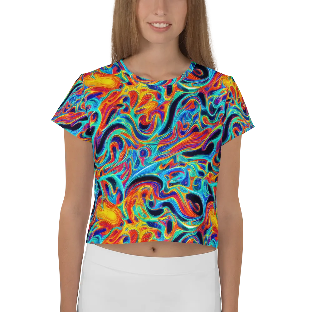Cyan Ember Maze on Crop Tee — Front