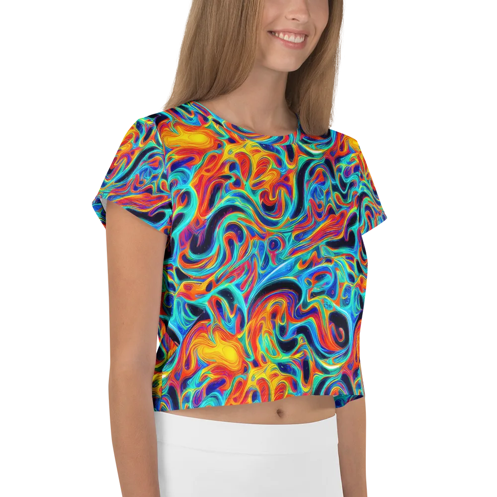 Cyan Ember Maze on Crop Tee — Right