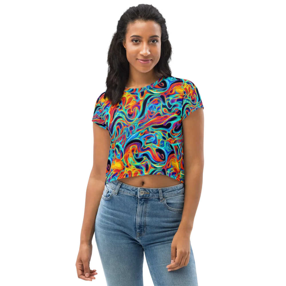 Cyan Ember Maze on Crop Tee — Front