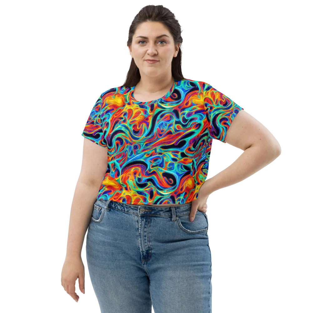 Cyan Ember Maze on Crop Tee — Front