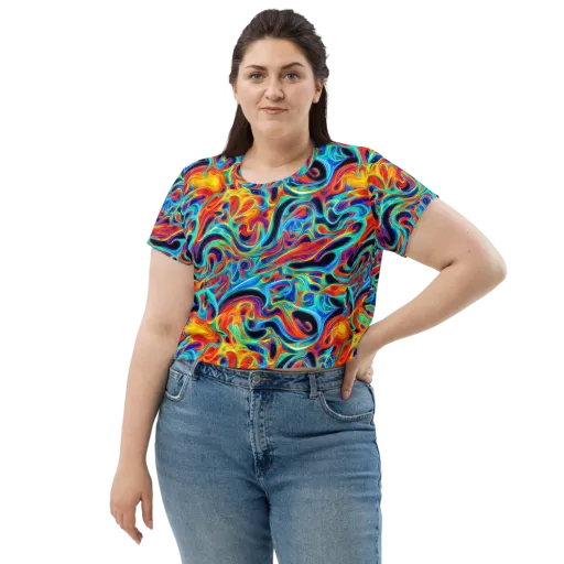 Cyan Ember Maze on a Crop Tee