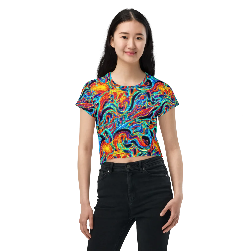 Cyan Ember Maze on Crop Tee — Front