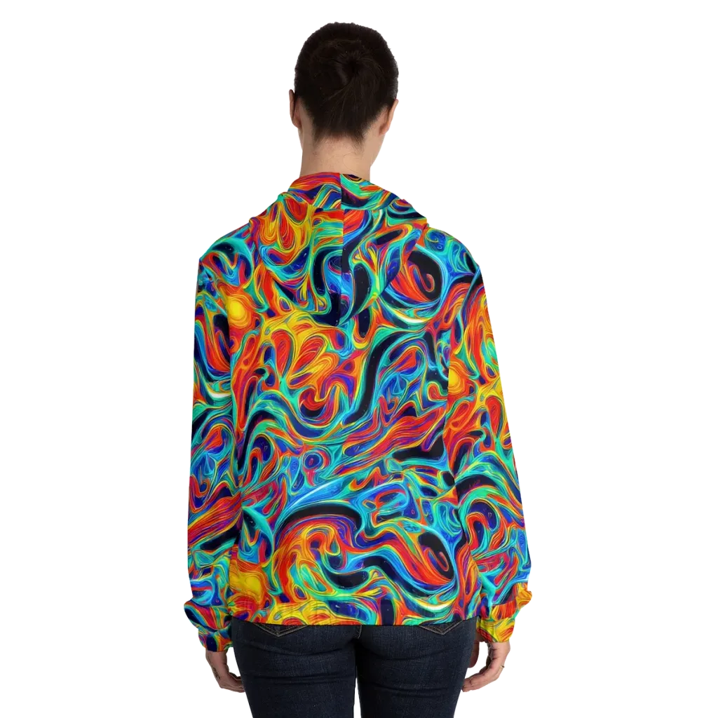 Cyan Ember Maze on Women's Full-Zip Hoodie — Back On Person