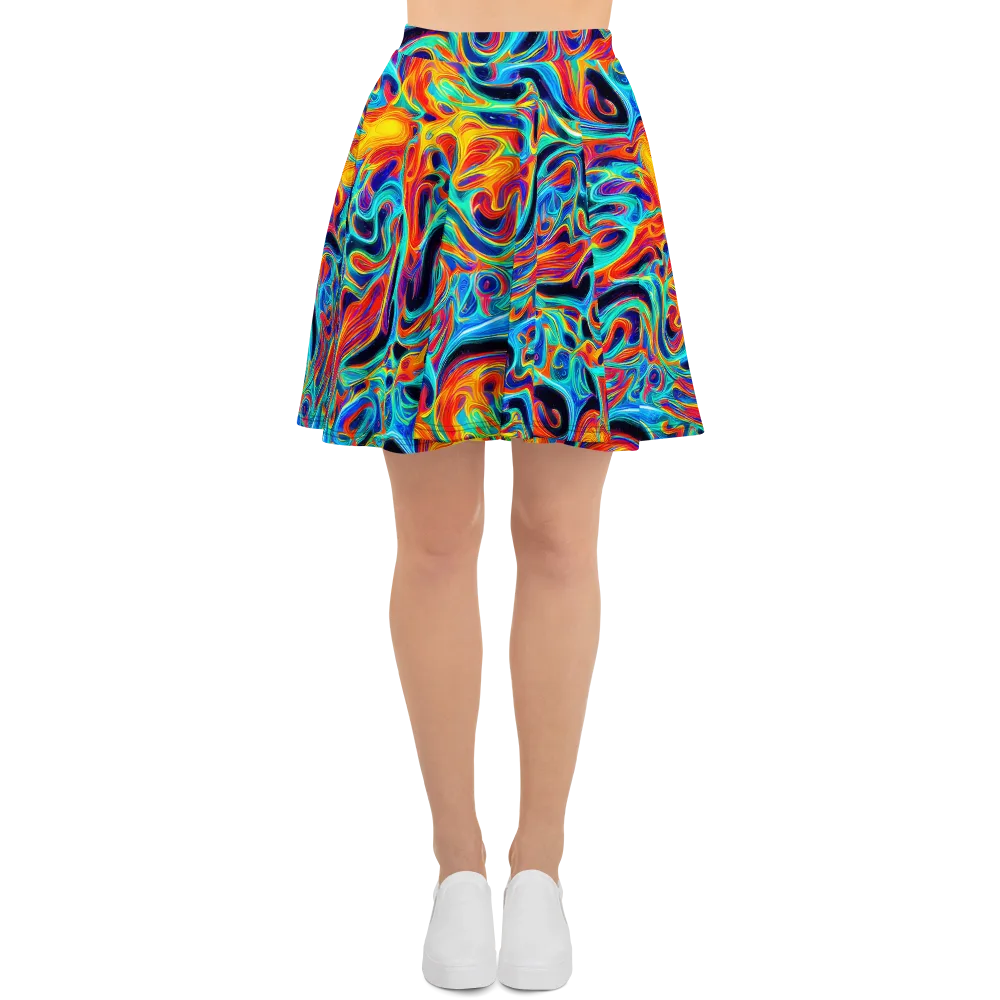 Cyan Ember Maze on Skater Skirt — Front