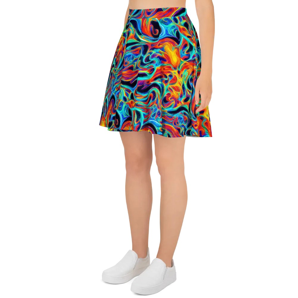 Cyan Ember Maze on Skater Skirt — Left