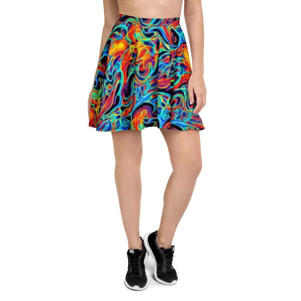 Cyan Ember Maze on Skater Skirt — Front