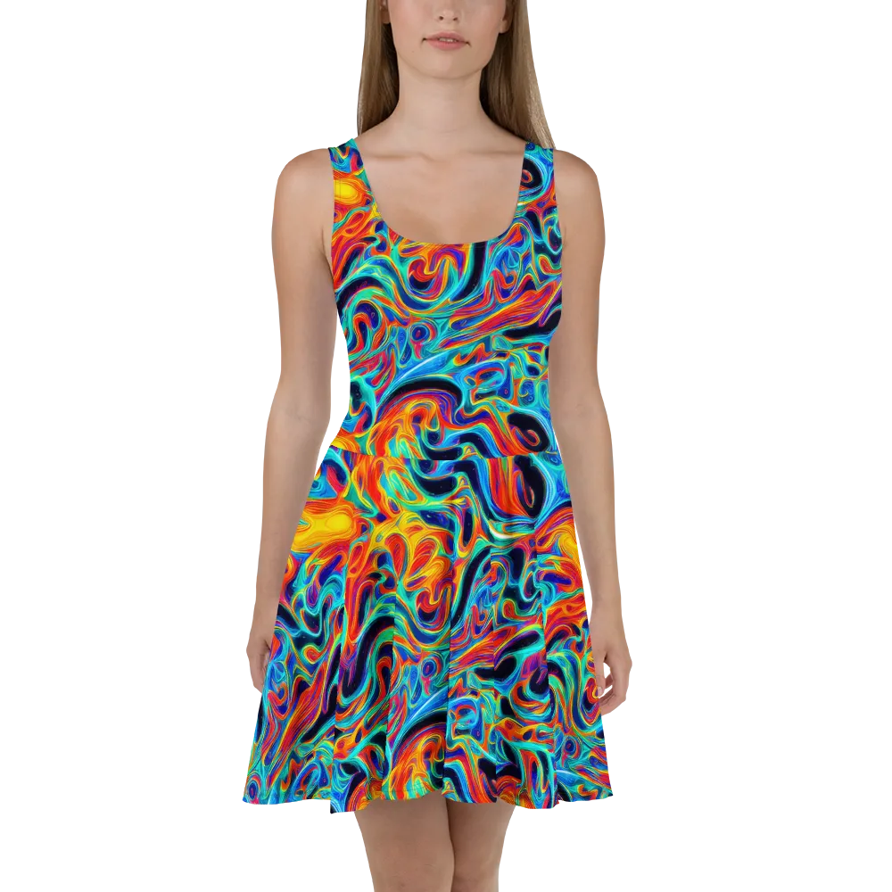 Cyan Ember Maze on Skater Dress — Front