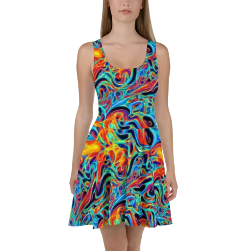 Cyan Ember Maze on a Skater Dress