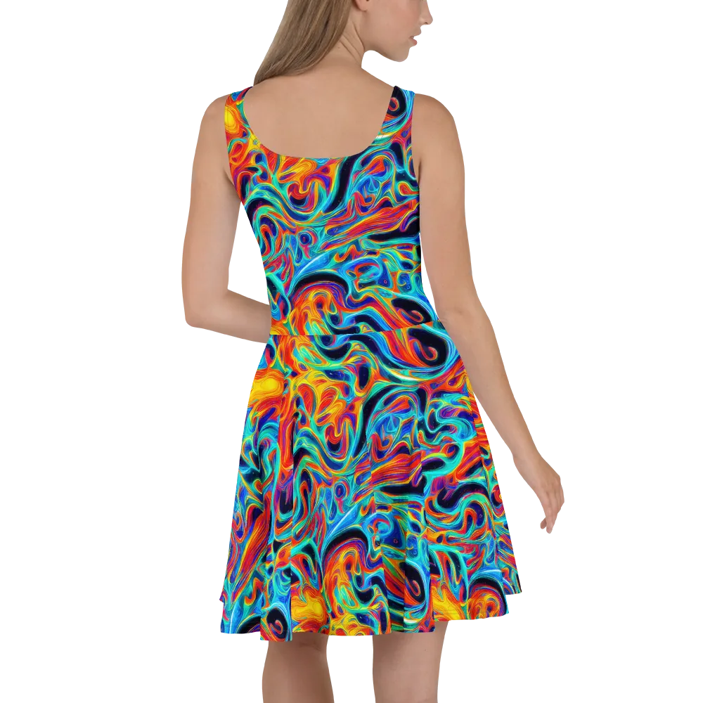 Cyan Ember Maze on Skater Dress — Back