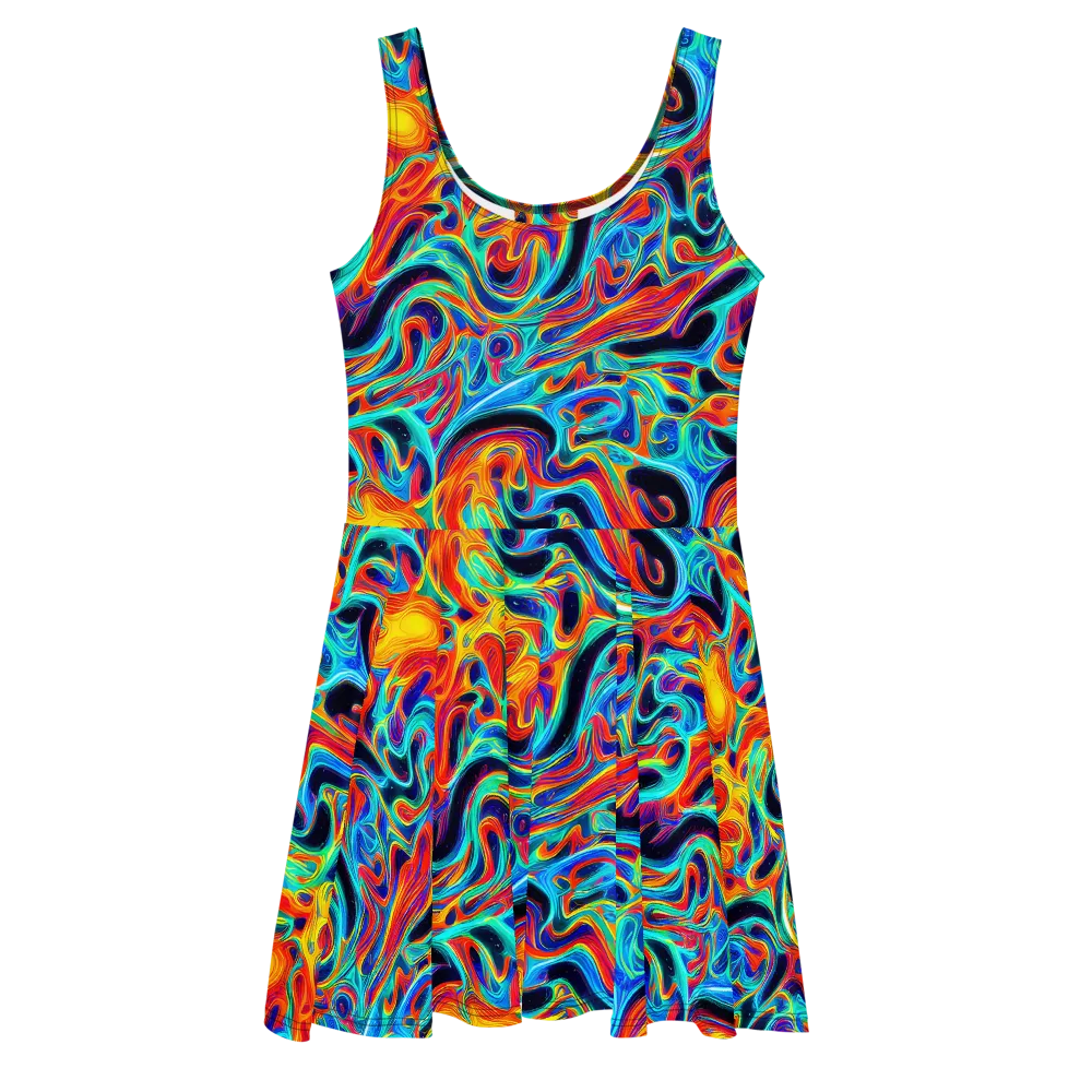 Cyan Ember Maze on Skater Dress — Front