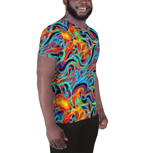 Cyan Ember Maze on a Men's Athletic T-Shirt