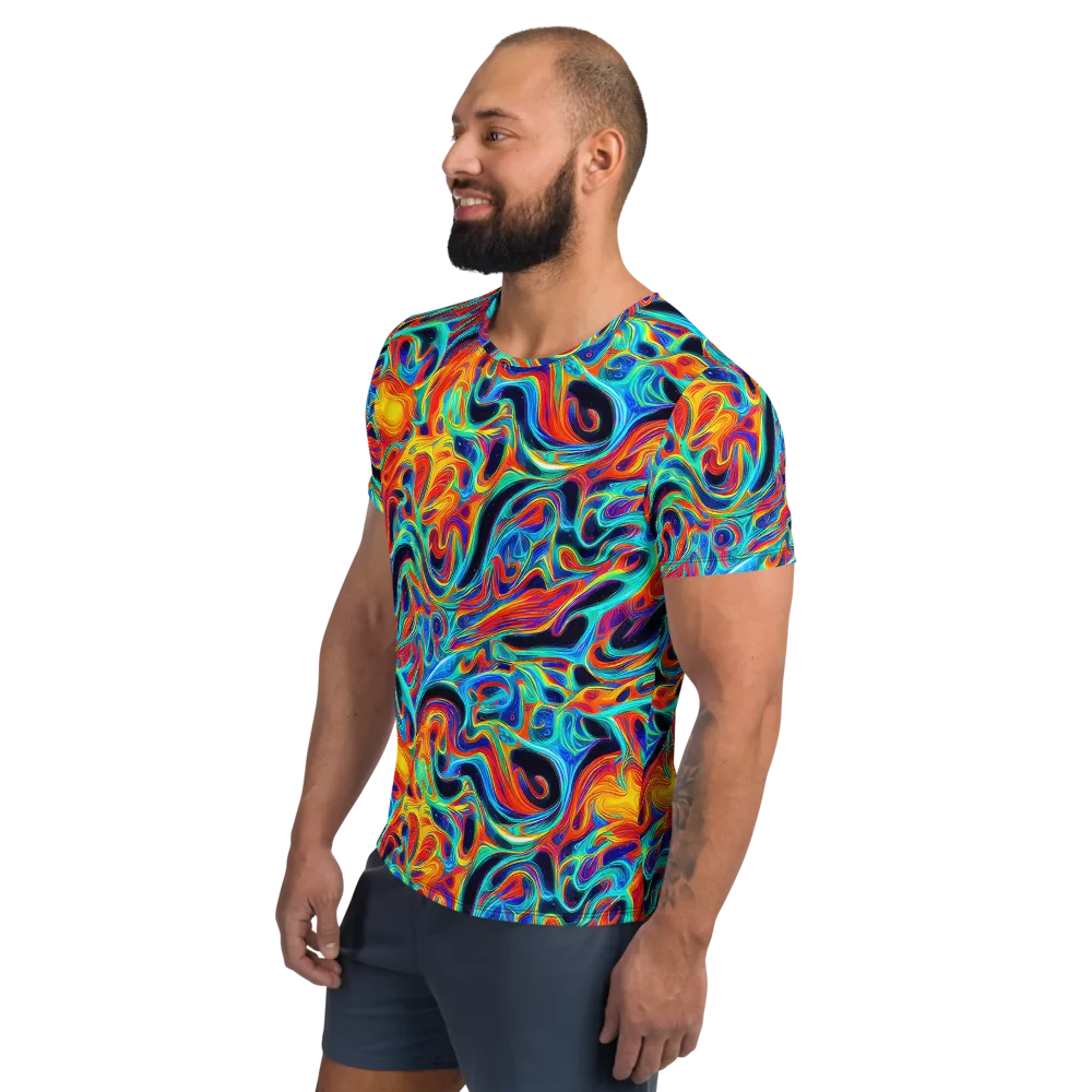 Cyan Ember Maze on Men's Athletic T-Shirt — Left