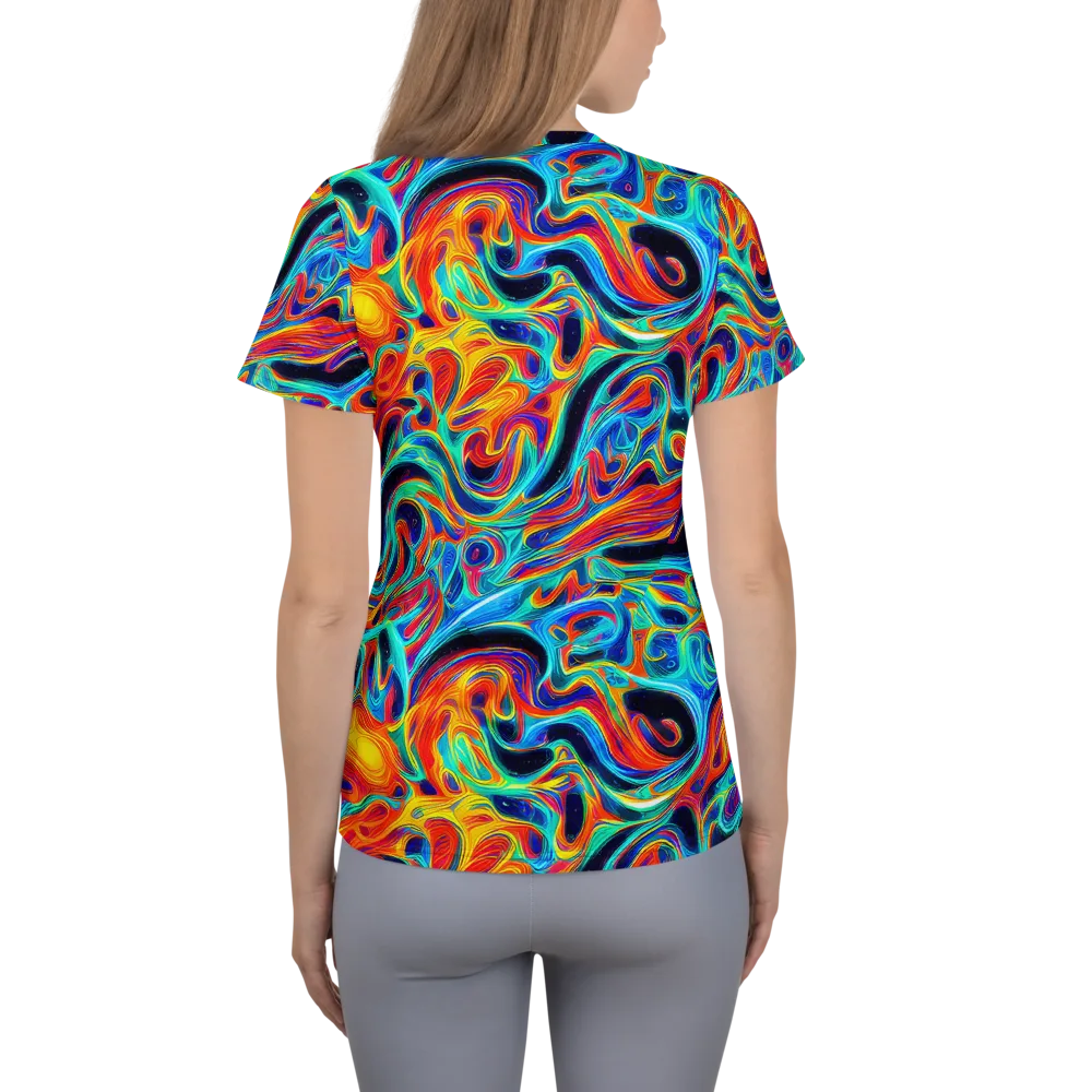 Cyan Ember Maze on Women's Athletic T-Shirt — Back