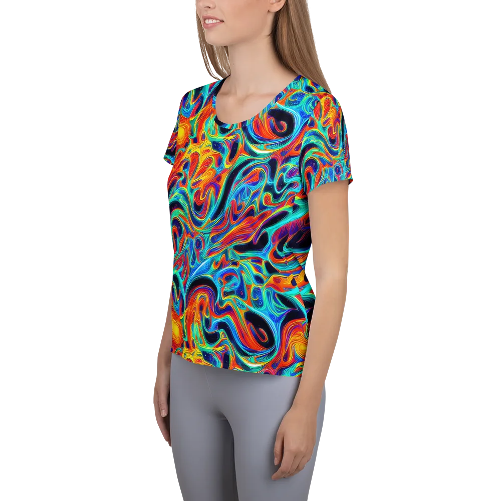 Cyan Ember Maze on Women's Athletic T-Shirt — Left