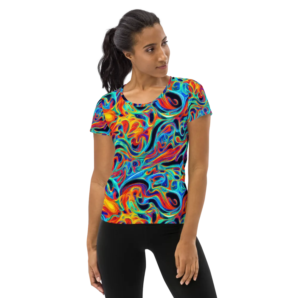 Cyan Ember Maze on Women's Athletic T-Shirt — Front