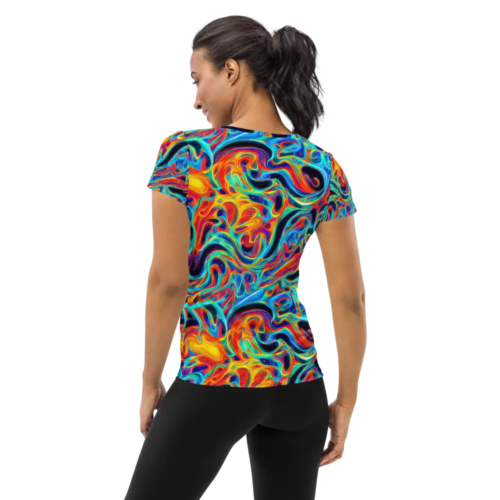 Cyan Ember Maze on Women's Athletic T-Shirt — Back