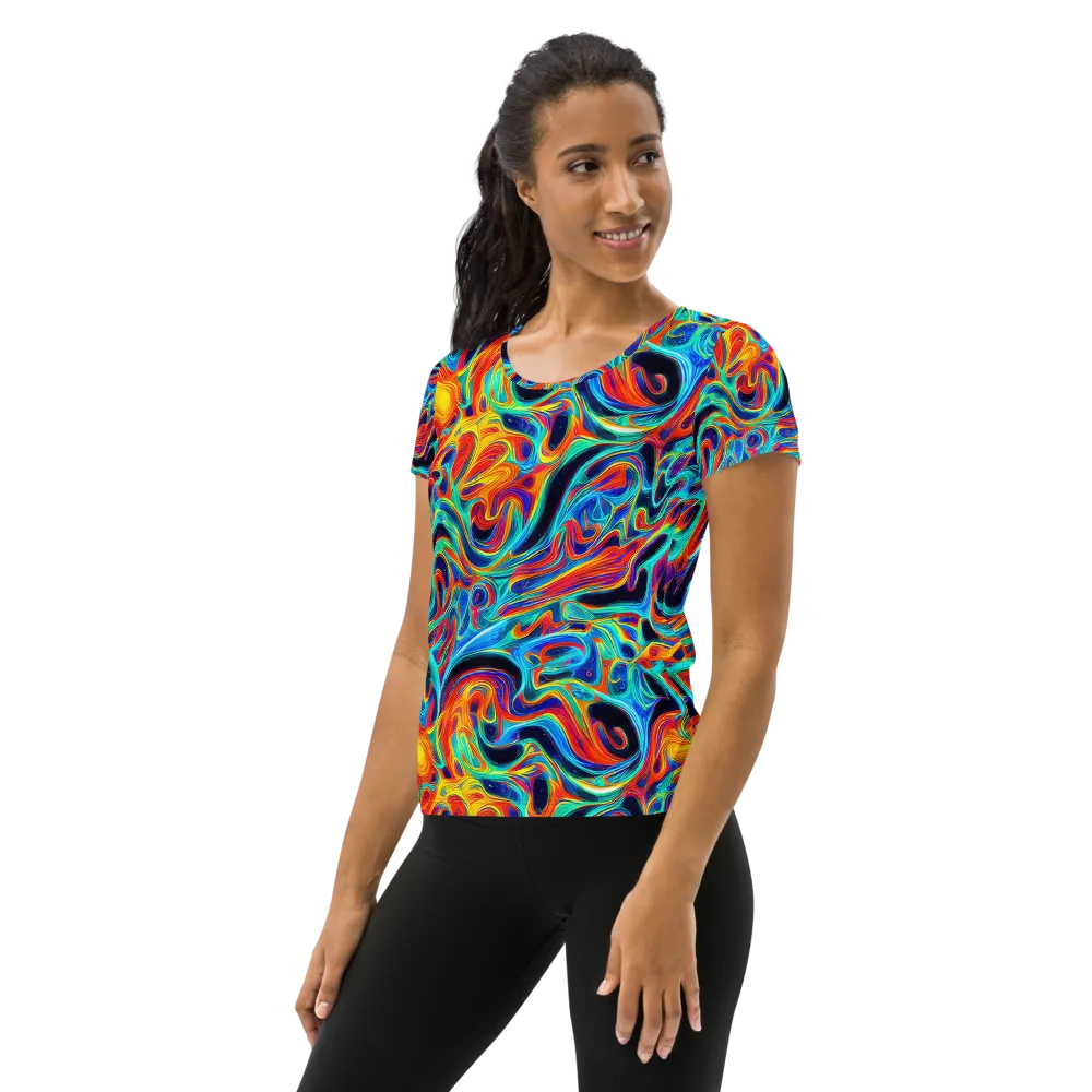 Cyan Ember Maze on Women's Athletic T-Shirt — Left