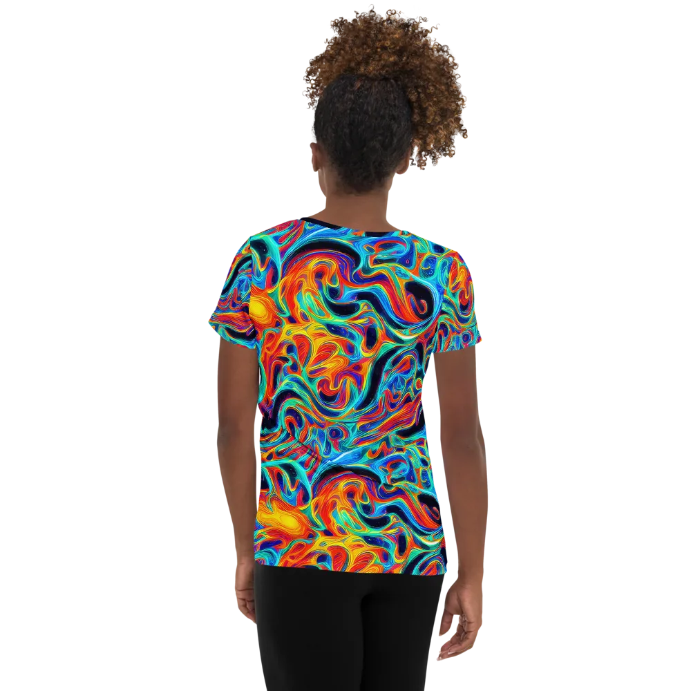 Cyan Ember Maze on Women's Athletic T-Shirt — Back