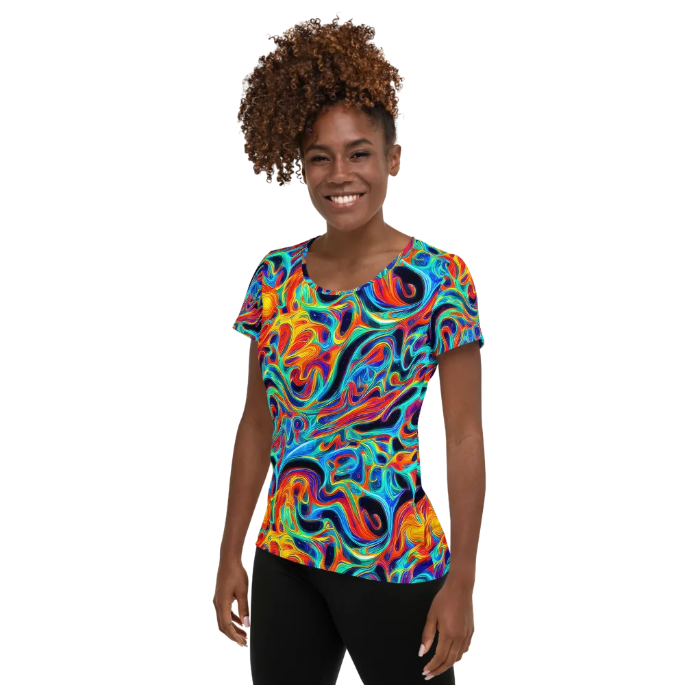Cyan Ember Maze on Women's Athletic T-Shirt — Left